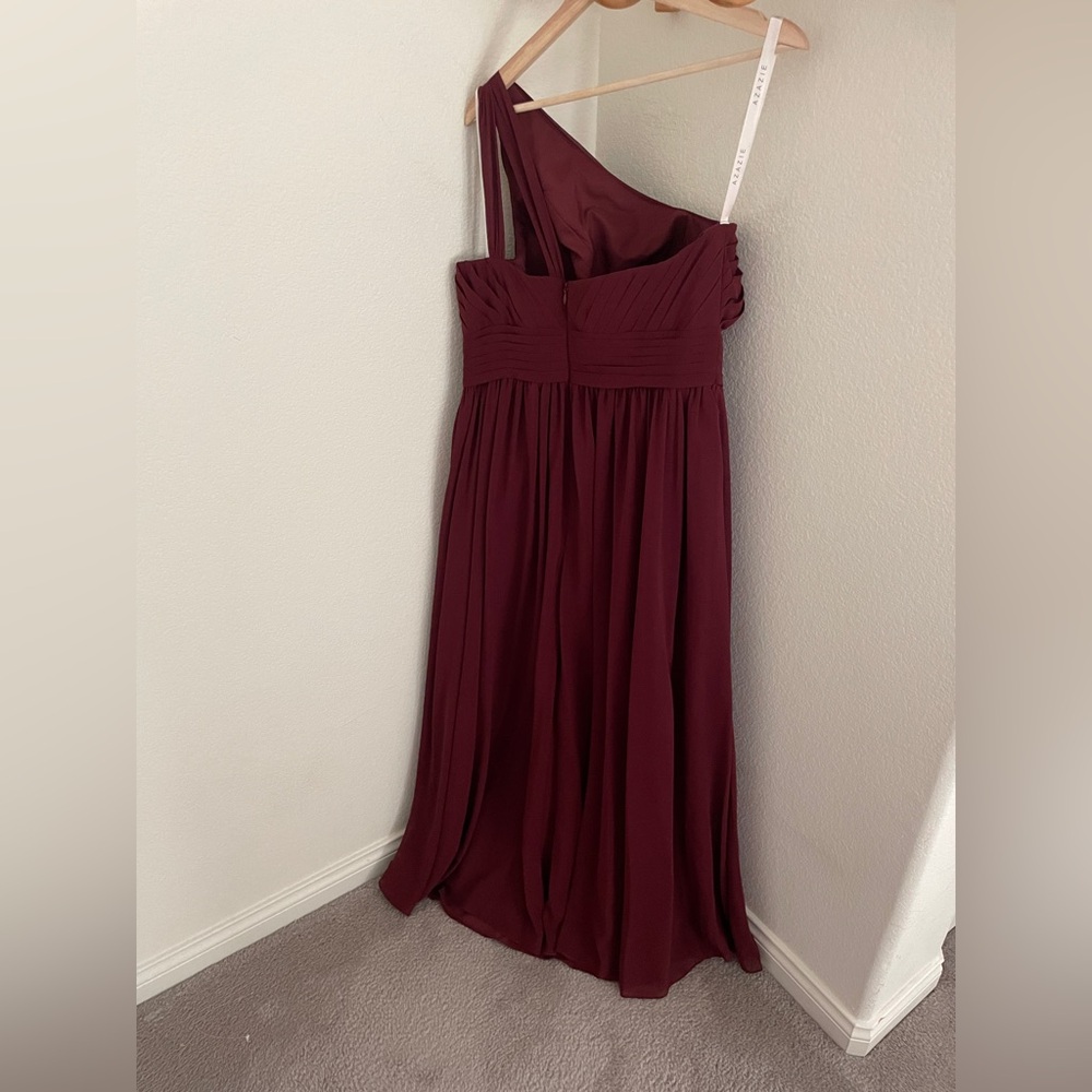 AZAZIE MOLLY Cabernet A-Line One Shoulder Chiffon Dress long gown size 8 - Picture 8 of 10